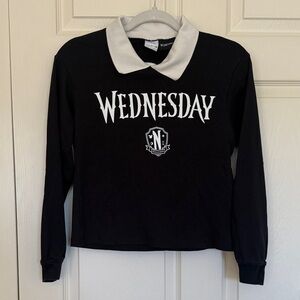 Zara Black and White Wednesday Adams Nevermore Collared Sweatshirt Girls 11-12